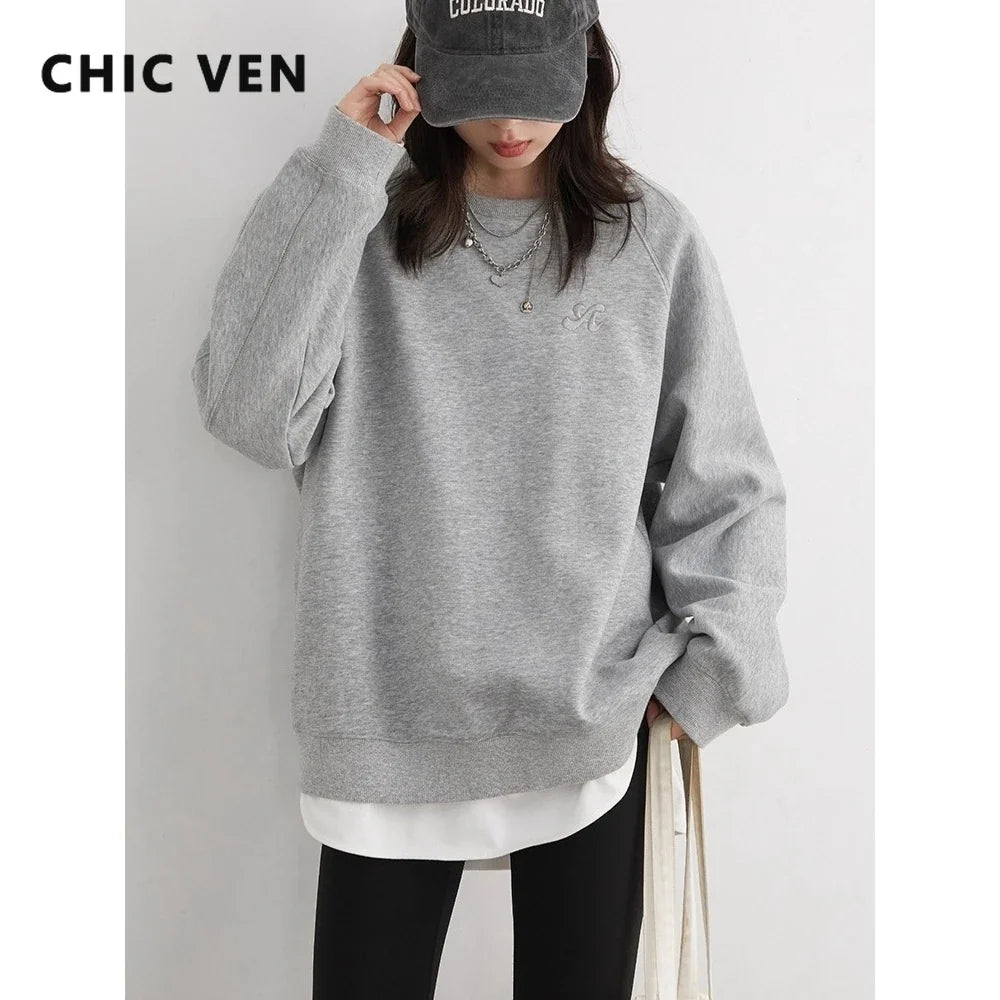 CHIC VEN Women Sweatshirts Loose Casual New O Neck Raglan Sleeves Long Sleeved Female Tops Pullover Spring Autumn 2025