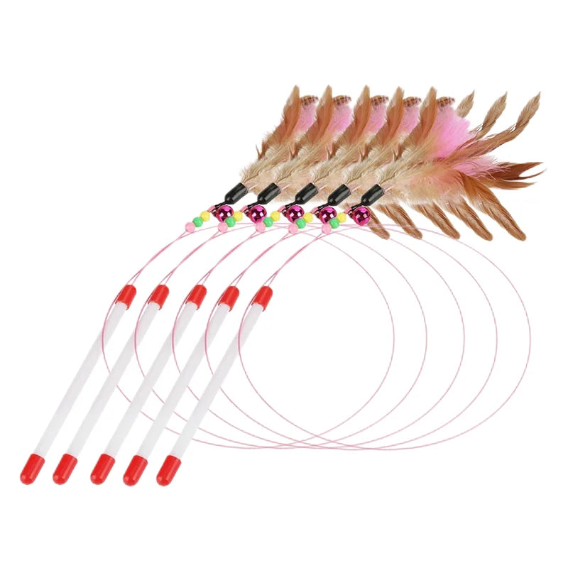 1-10pc Interactive Cat Feather Toy Accessories Pet Supply Wand Kitten