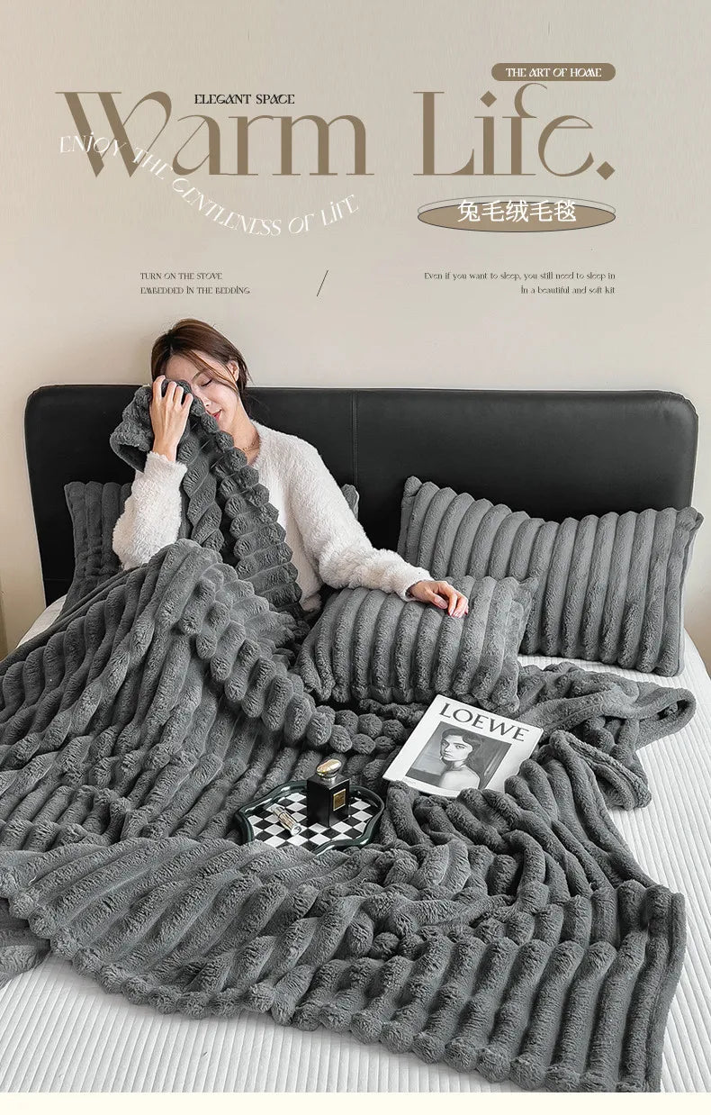 2025 autumn and winter new solid color imitation rabbit fur blanket thickened blanket drawn milk fleece blanket,  no pillowcase