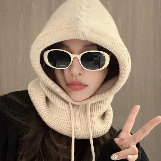 Gorro de lana con capucha, pasamontañas de invierno