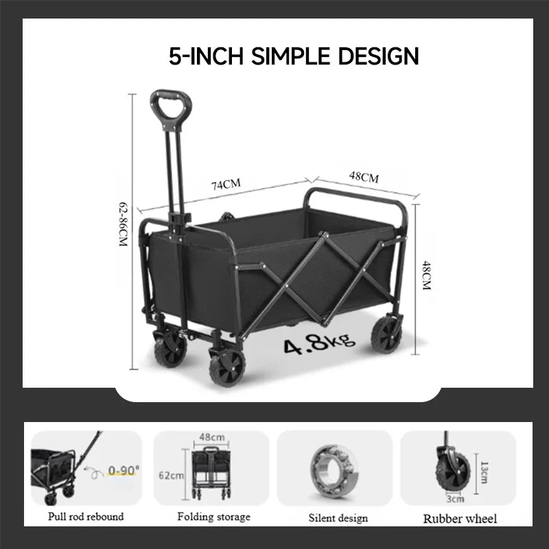 Camping Cart Foldable Trolley Outdoor Picnic Portable Hand-Pull Cart Camping Trailer Camping