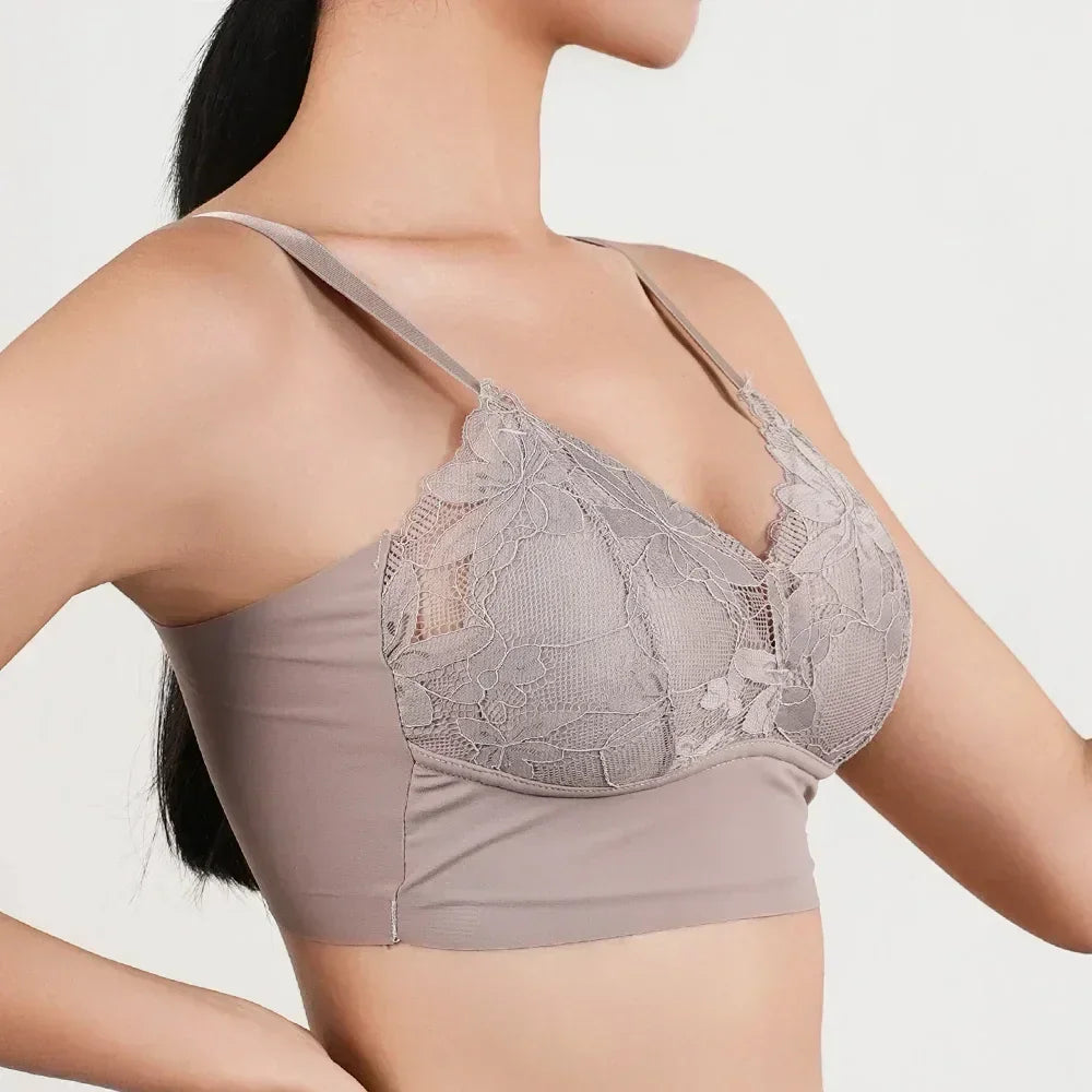 Sujetador caliente de copa completa fina, ropa interior pequeña, talla grande, inalámbrico, ajustable, de encaje, para mujer, cubierta de pecho, copas B C, sujetadores de encaje de talla grande.