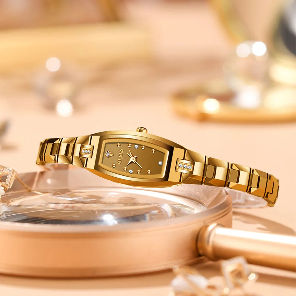Women's Gold Stainless Steel Diamond Dial Dress Watch