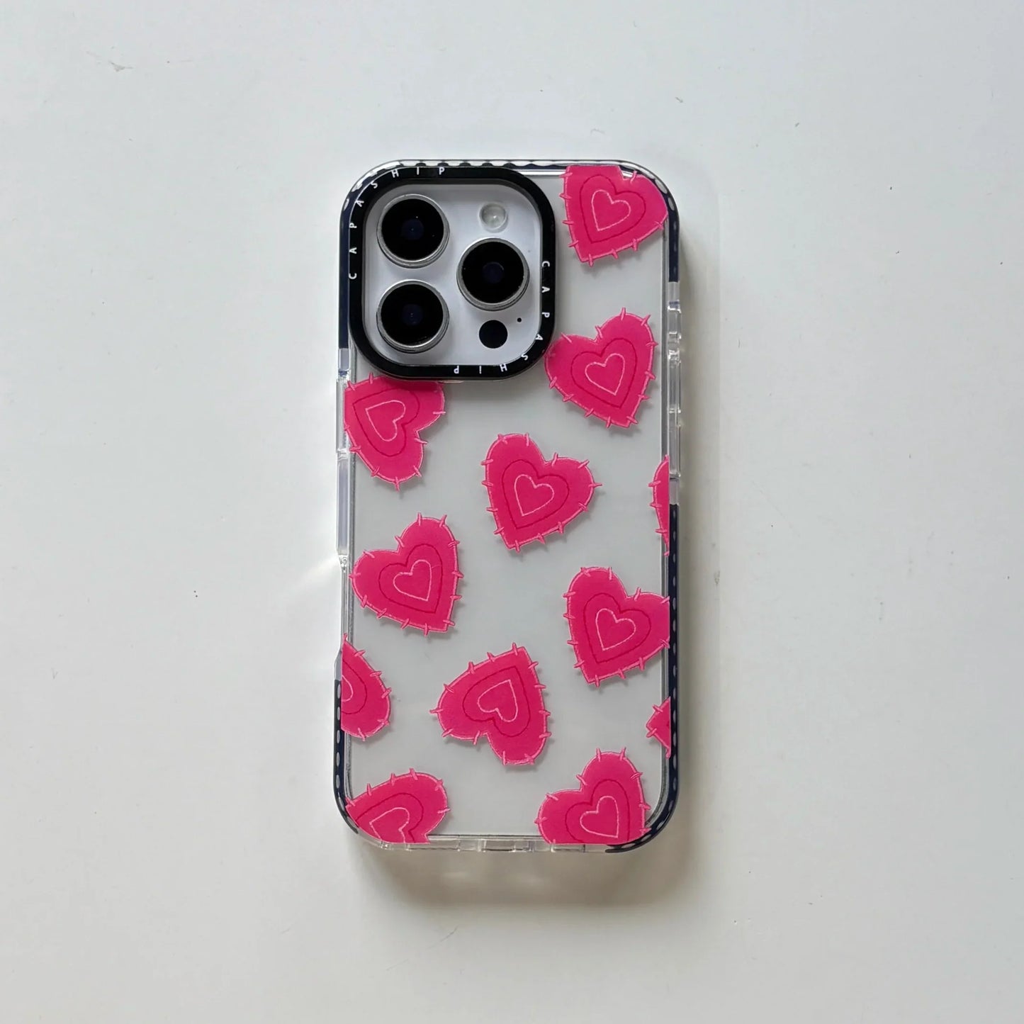 Rose Red Thorny Heart Pattern Transparent Phone Case For iPhone