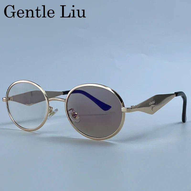 Metal Frame Round Punk Photochromic Sunglasses Women 2026 Luxury Brand Designer Steampunk Oval Sun Glasses Outdoor Eyewear Shade