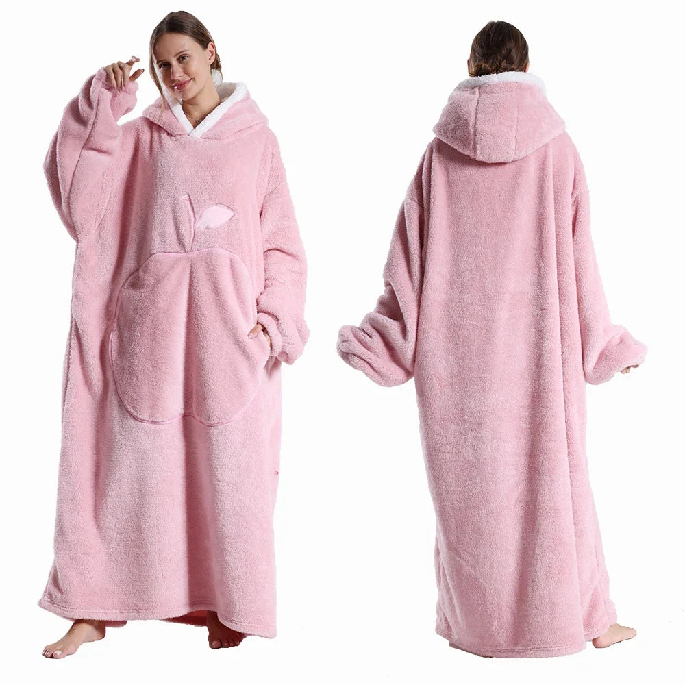 Women Plush Fleece Blanket Men Warm Thick Hoodies Adult Giant TV Blanlets with Sleeves Super Long Cold-proof Homewear Pajamas