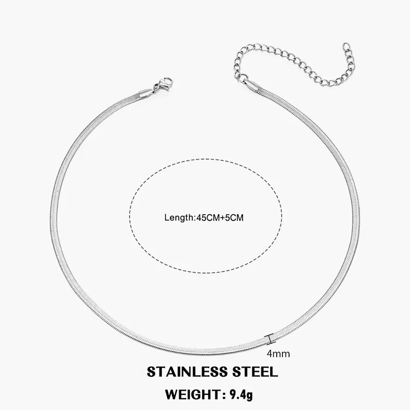 Hot Classic Unisex Flat Snake Chain Choker Necklace For Women Stainless Steel Herringbone Gold Silver Color Fashion Jewelry Gift