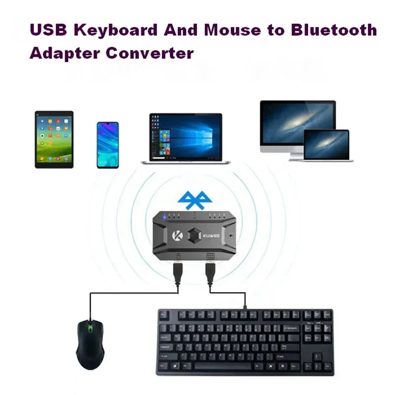 5.0 Bluetooth Converter USB Wired Keyboard & Mouse to Wireless USB Hub Adapter Supports 8 Devices For Tablet Laptop Cell Phone