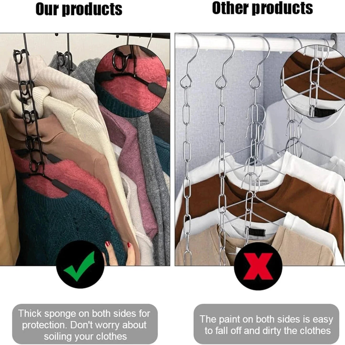 5pcs Multi-Tier Hanging Closet Hanger with Hooks Space-Saving Organizer for Closet Coats Shirts Dresses Jackets Hanging Storage
