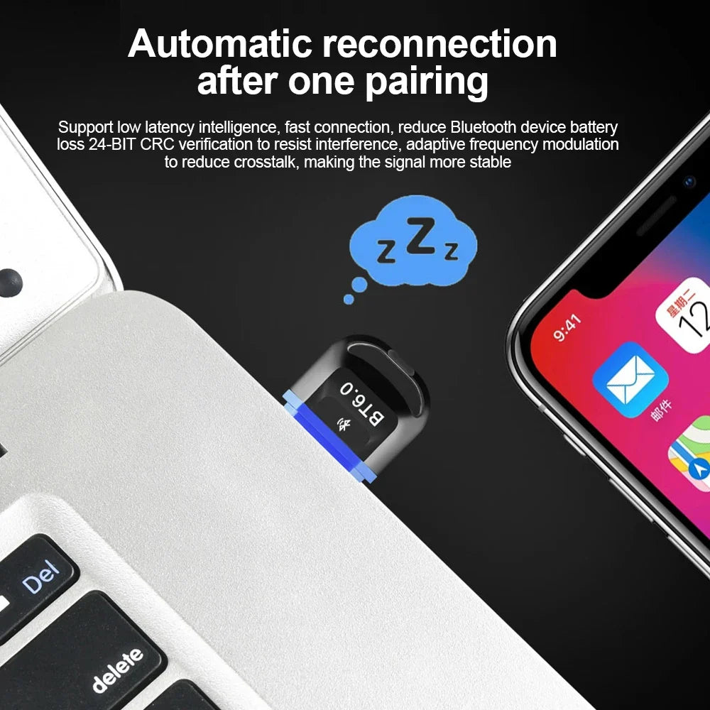 USB Bluetooth 6.0 Adapter Transmitter Receiver Bluetooth 6.0 Dongle Wireless USB Adapter For Mouse Keyboard Speaker Music