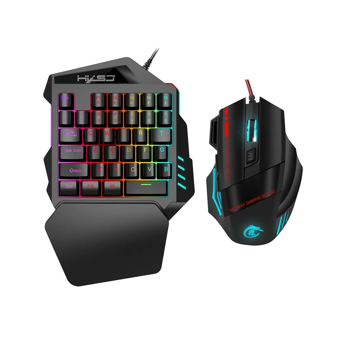 Wired Backlight Keyboard Mouse Set One-handed Professional Gaming Keyboard Mini Portable Game Mouse for Eating Chicken Game
