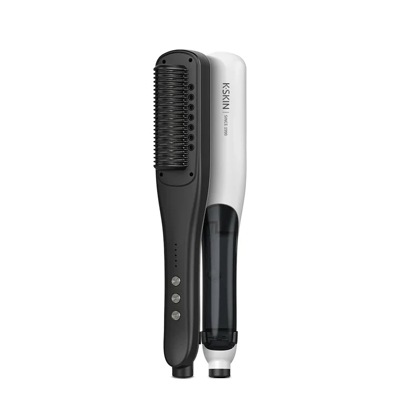 K·SKIN Negative Ion Steam Hair Straightener Brush 2 In 1 Straightening Curler Fast Heating Ceramic Anti‑Scald Hair Styling Comb