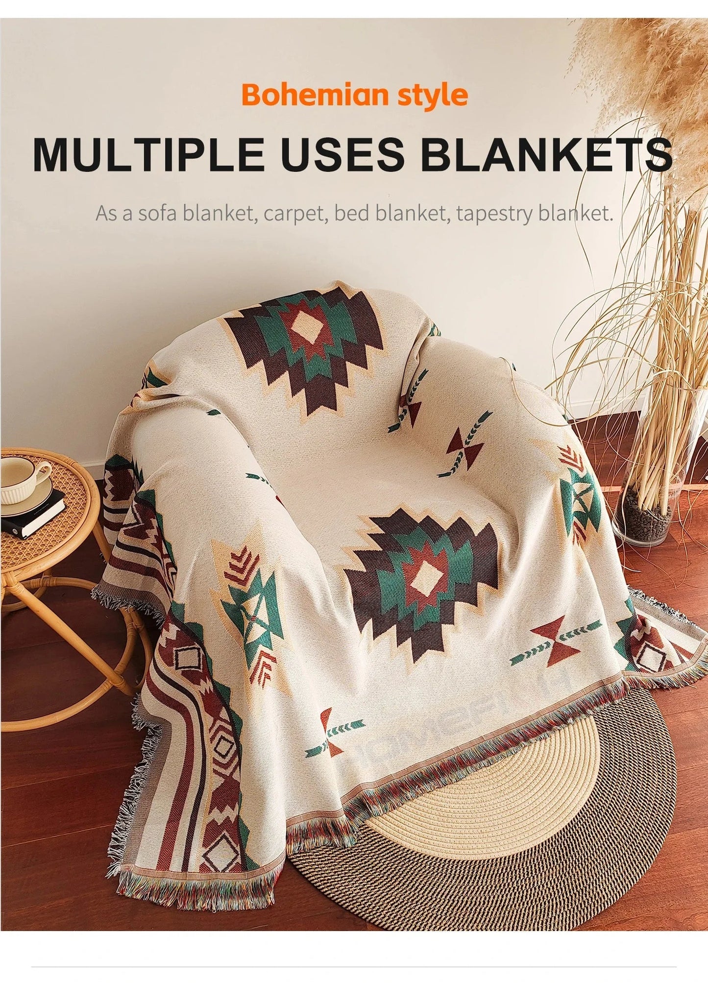 Aztec Blanket Oversized Boho Throw Blanket with Fringe Southwestern Geometric Tapestry Vintage Woven Throw Blankets Double-S