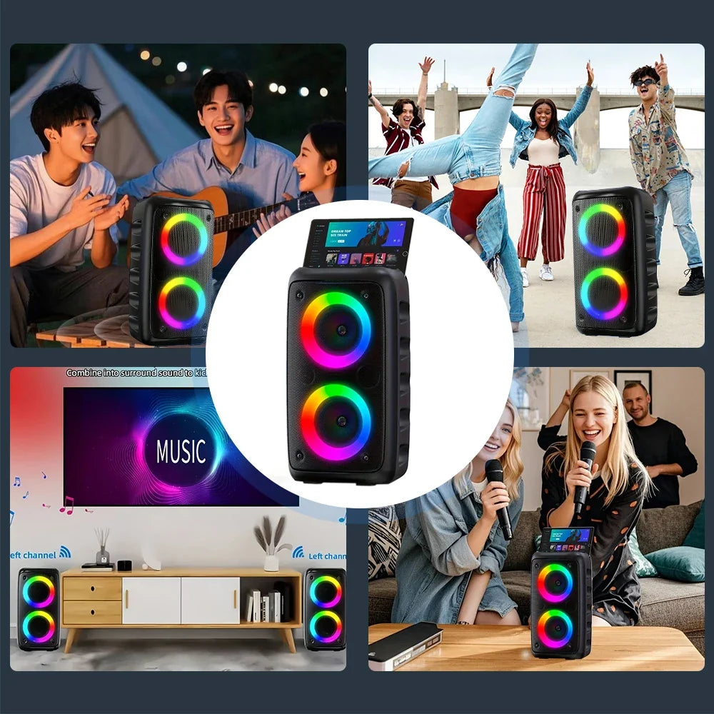 ZNLYRION HY-3317 Portable Bluetooth Karaoke Speaker Dual 3 Inch 10W RGB Ring Light TWS Wireless Stereo Speaker With Wired Mic 2400mAh Rechargeable Battery