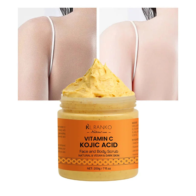 Vitamin C Kojic acid Natural Exfoliating Salt Body &Face Scrub Brightens and Softens Skin Deep Cleaning Anti Oxidative Skin Tone