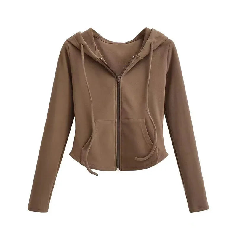 Sudadera con capucha corta Lucyever Y2K de corte ajustado y cremallera