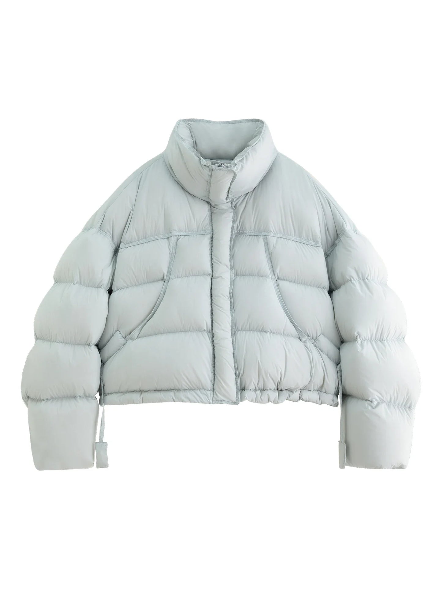 FSLE Winter 2025 Women Cloud-Like Puffer Coat - Stand Collar Short Down Jacket Lazy Chic Style Glossy Finish for Casual Comfort