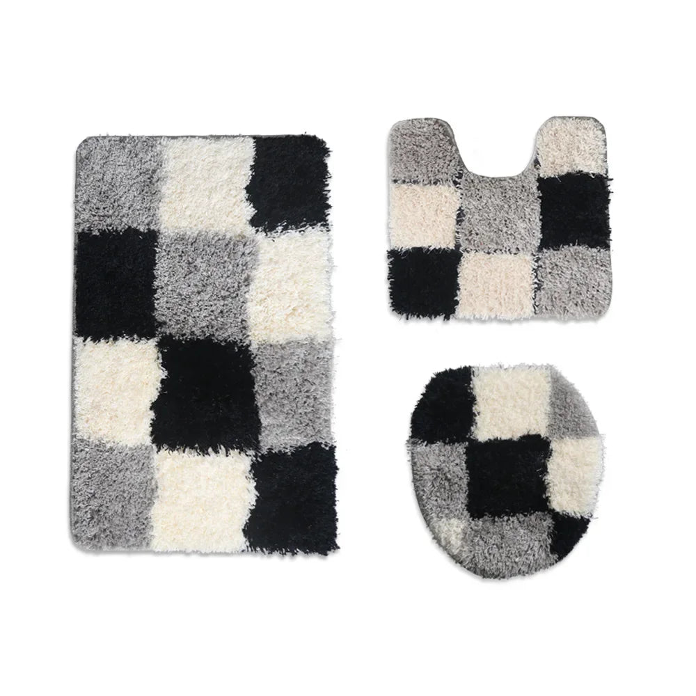 European Style Flocking Floor Mat, Household Bathroom Water Absorption and Anti Slip Mat Combination Set of Three Pieces