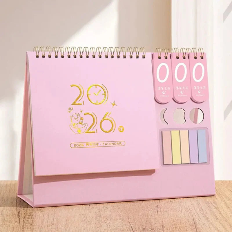 Calendario de escritorio 2026 con notas adhesivas