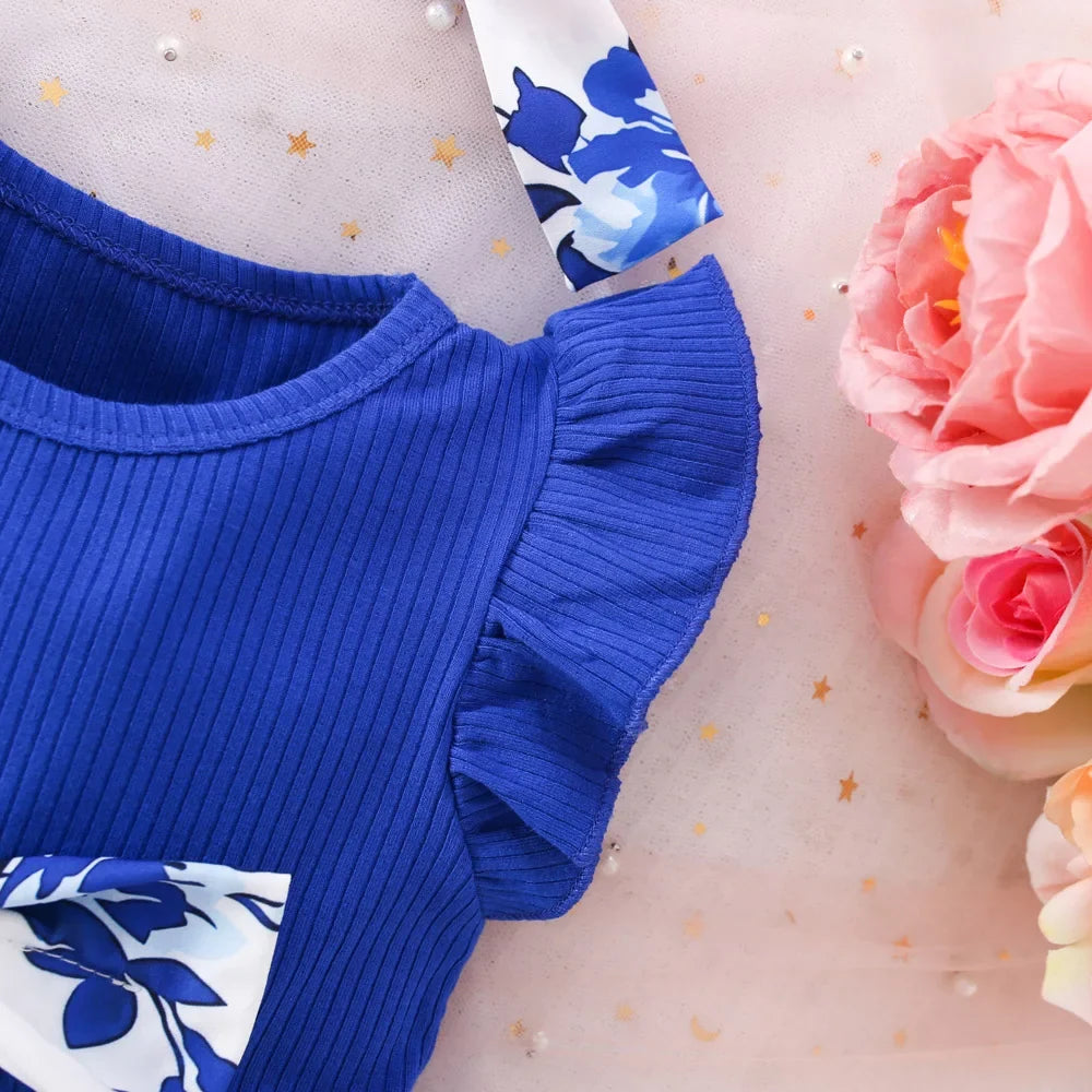 Baby Girl Dress Summer Cotton Bow Print Small Fly Sleeves Girls