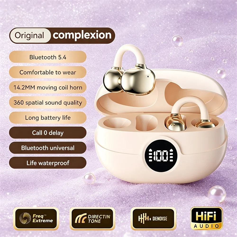 Open Wireless Earphone Fashion Plated Ear Clip Bluetooth Headset 9D Surround Stereo 0 Delay Long Battery Life Game Condenser Mic