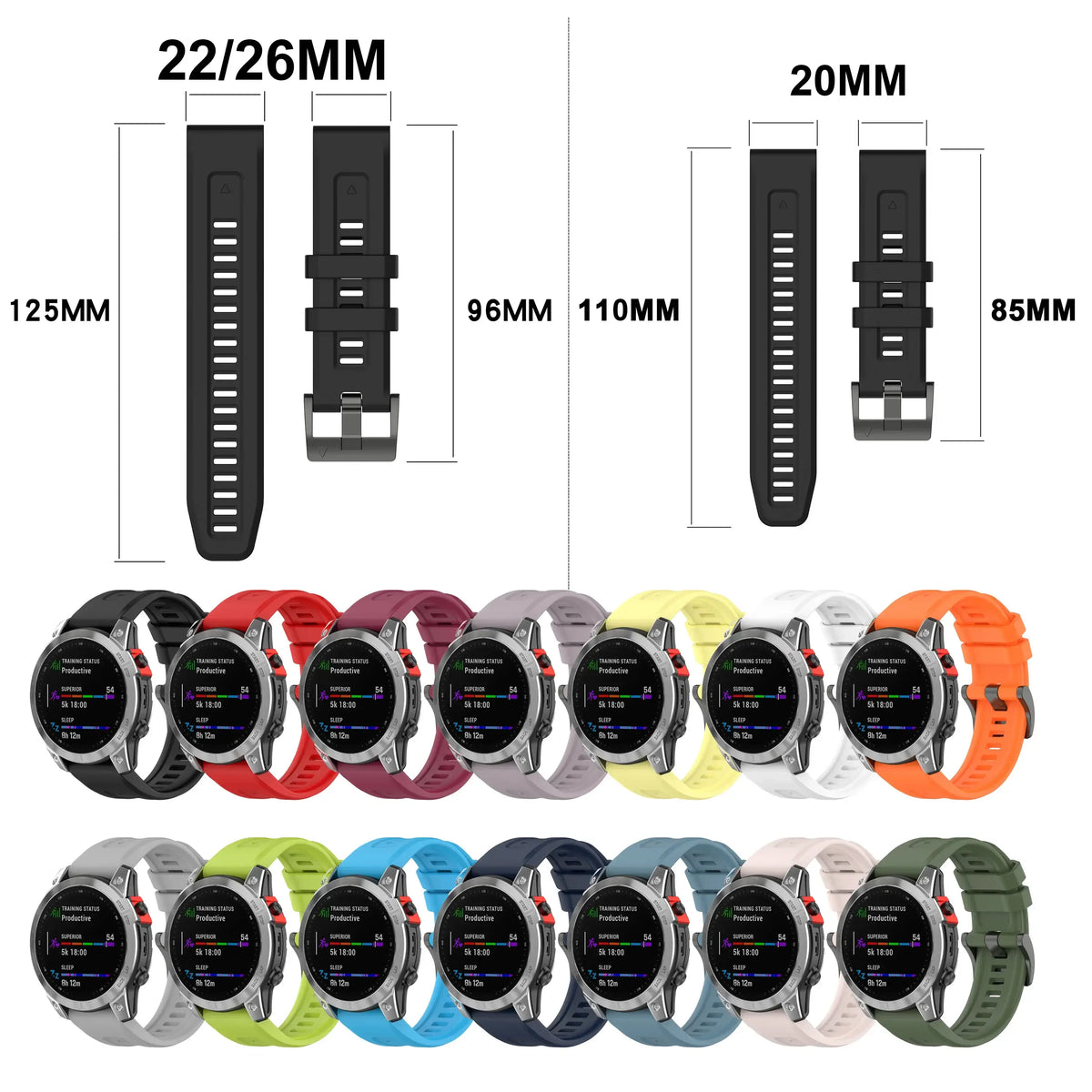 Garmin QuickFit 20/22/26mm Silicone Band with Double Keepers