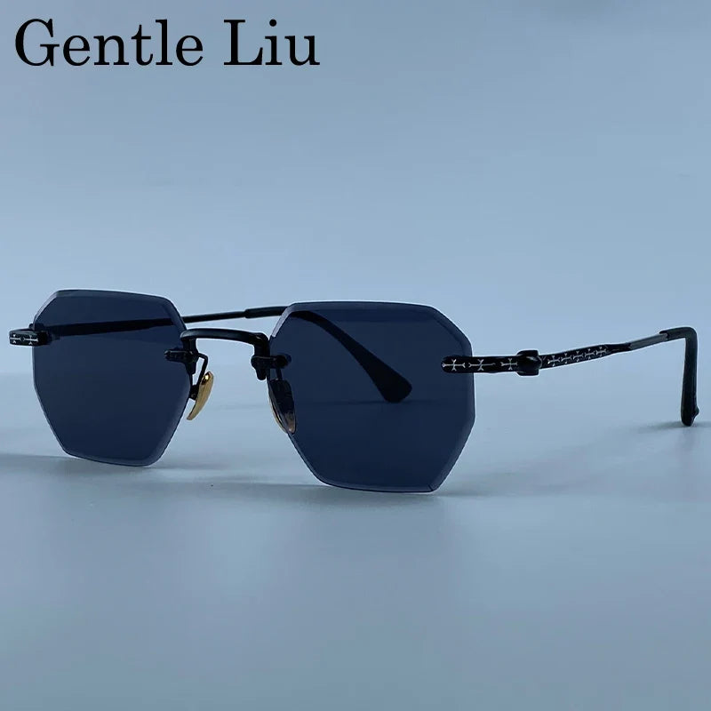 Rimless Square Sunglasses Men 2026 Luxury Designer Trendy Polygon Metal Frame Sun Glasses Y2K Punk Frameless Hip Hop Eyewear