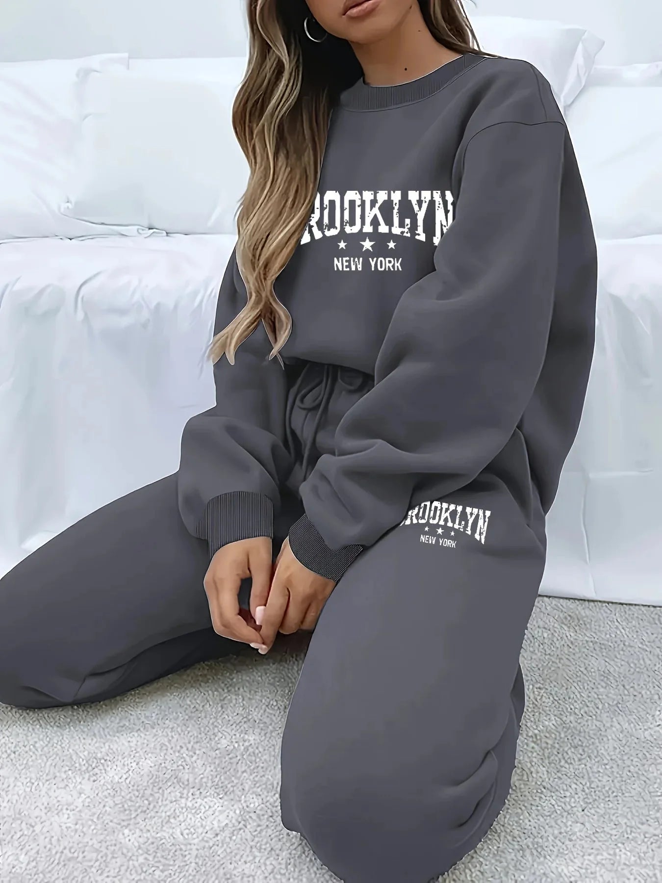 Conjunto de Sudadera con Capucha Afelpada y Pantalones para Mujer – Chándal de Invierno Acogedor