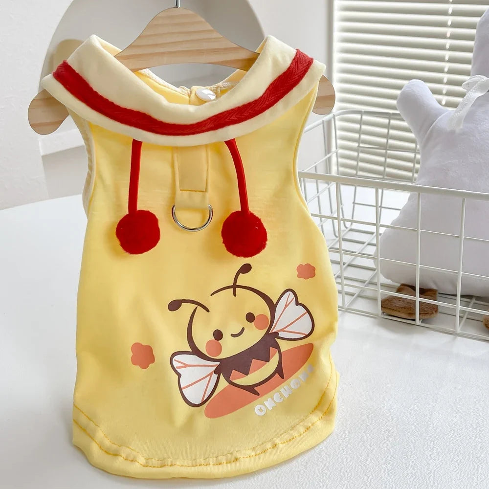Cute Bee Clothes For Dog Summer Pink Yellow Luxury Pet Harness Vest Apparel For Puppies Small Medium Size Designer Chihuahua Pug