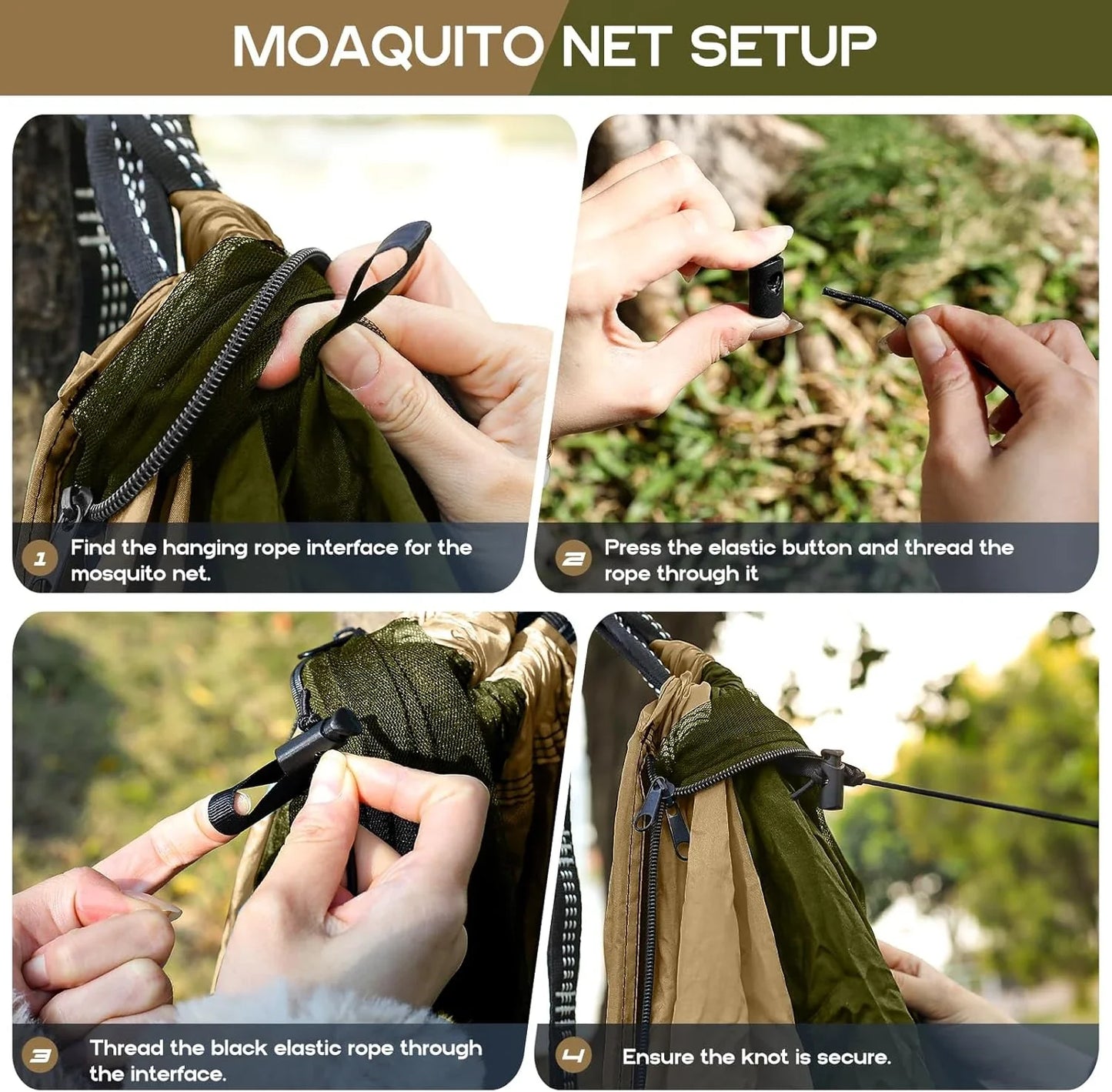 Camping hammock with mosquito net, portable outdoor hammock with mosquito net, equipped with 2 straps and hooks, suitable for travel, backyard, beach, and other outdoor activities
