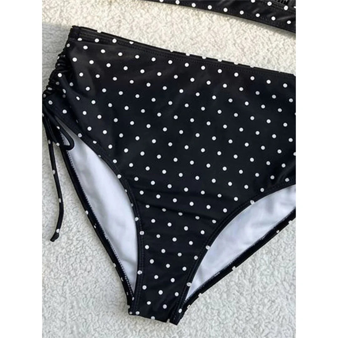 S - XL Polka Dot V Neck High Waist Bikini Female Swimsuit Women Swimwear Bather Bathing Suit Swim Two-pieces Bikini set K8111