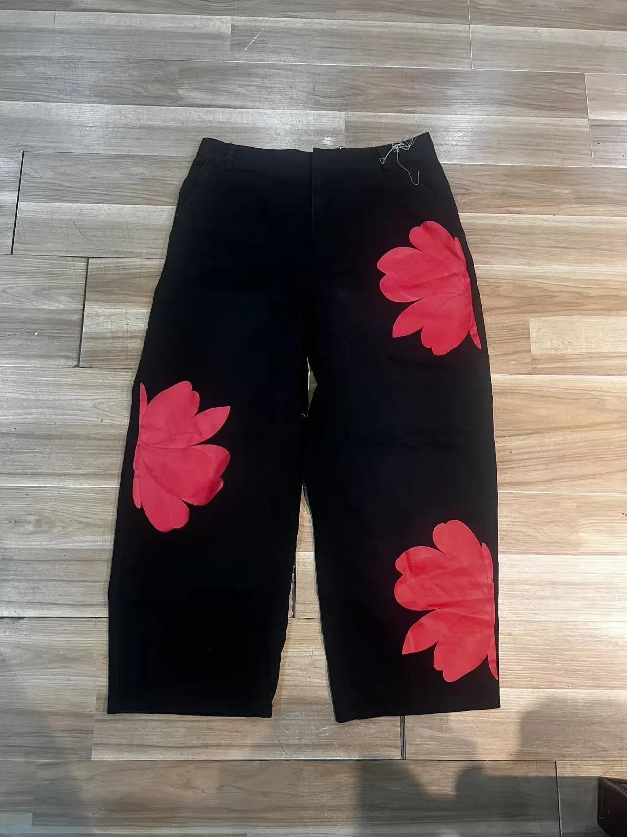 2026 New Fashion Floral Print Wide Leg Jeans Casual Cotton Denim High Waist Nine-Pants Trendy Plus Size Trousers High Street