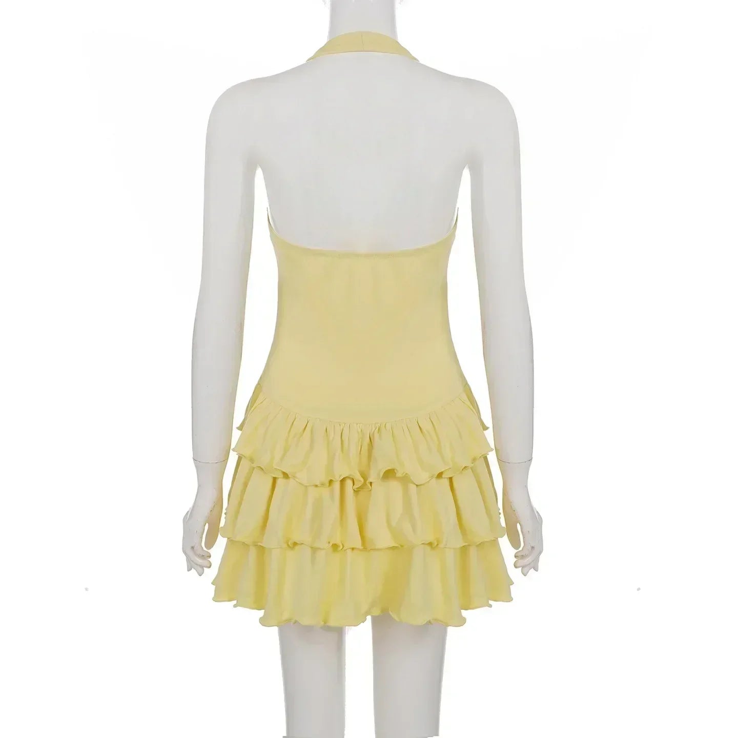 Tornova Vacation Halter Mini Dress For Women Solid High Waist Puffy Dress Ruffled Splice Fashion Sexy Slim Dress 2025 Summer New