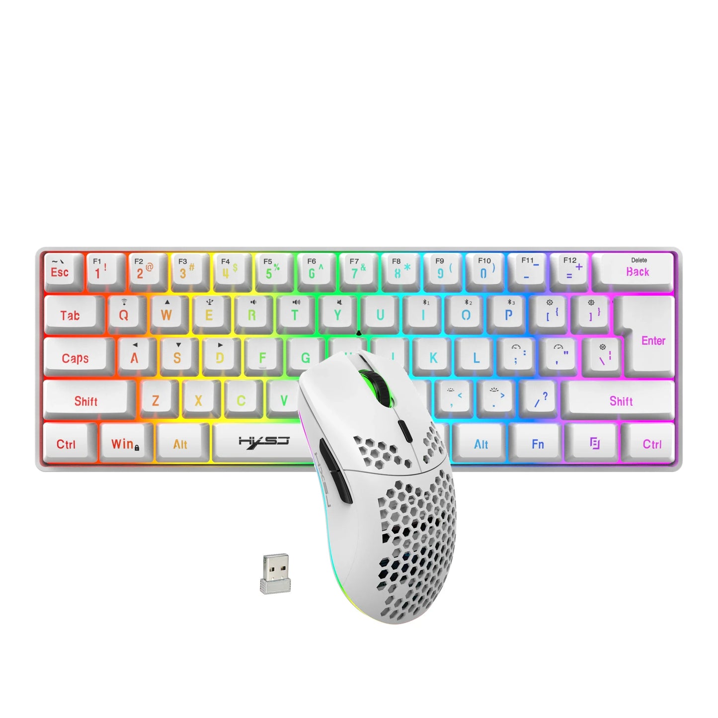 HXSJ 60% Wireless Gaming Keyboard and Mouse Combo,LED Backlit Rechargeable 2000mAh Battery,Mini Mechanical Feel Anti-ghosti