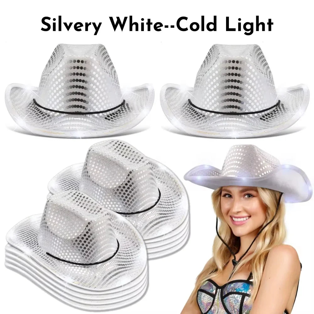 8/10/16/20/40pcs Light Up Cowboy Hats Lighted Wedding Hats LED Western Cowgirl Hats for Wedding Reception Dance Bachelor Party