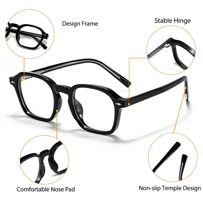 HBK Square Men's Optical Eyeglass Frame Retro High Quality Brand Eyewear Women's Anti Blue Light Decoration Glasses