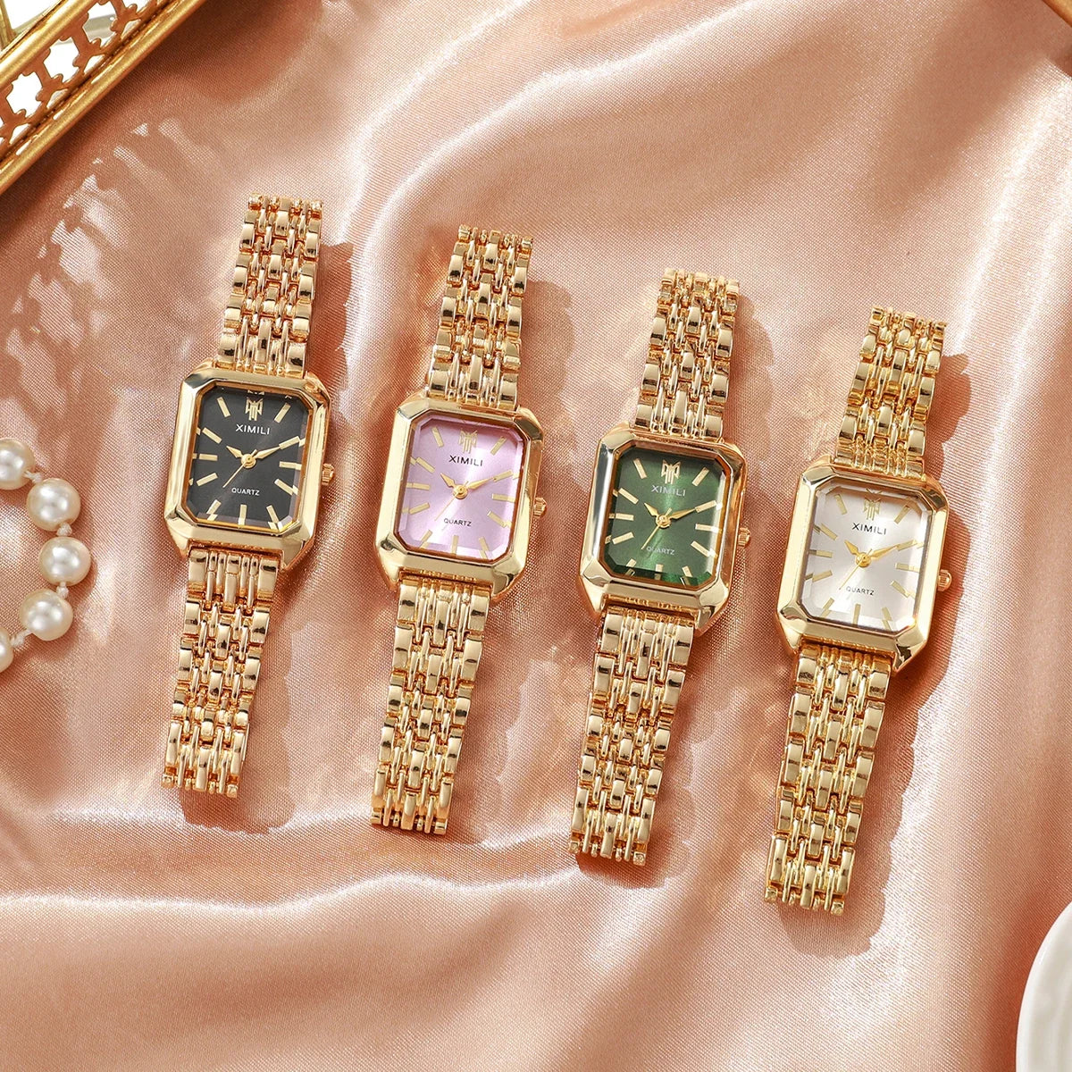 1/2/4pcs Luxury Women Watches Fashion Rectangle Woman Quartz Watch