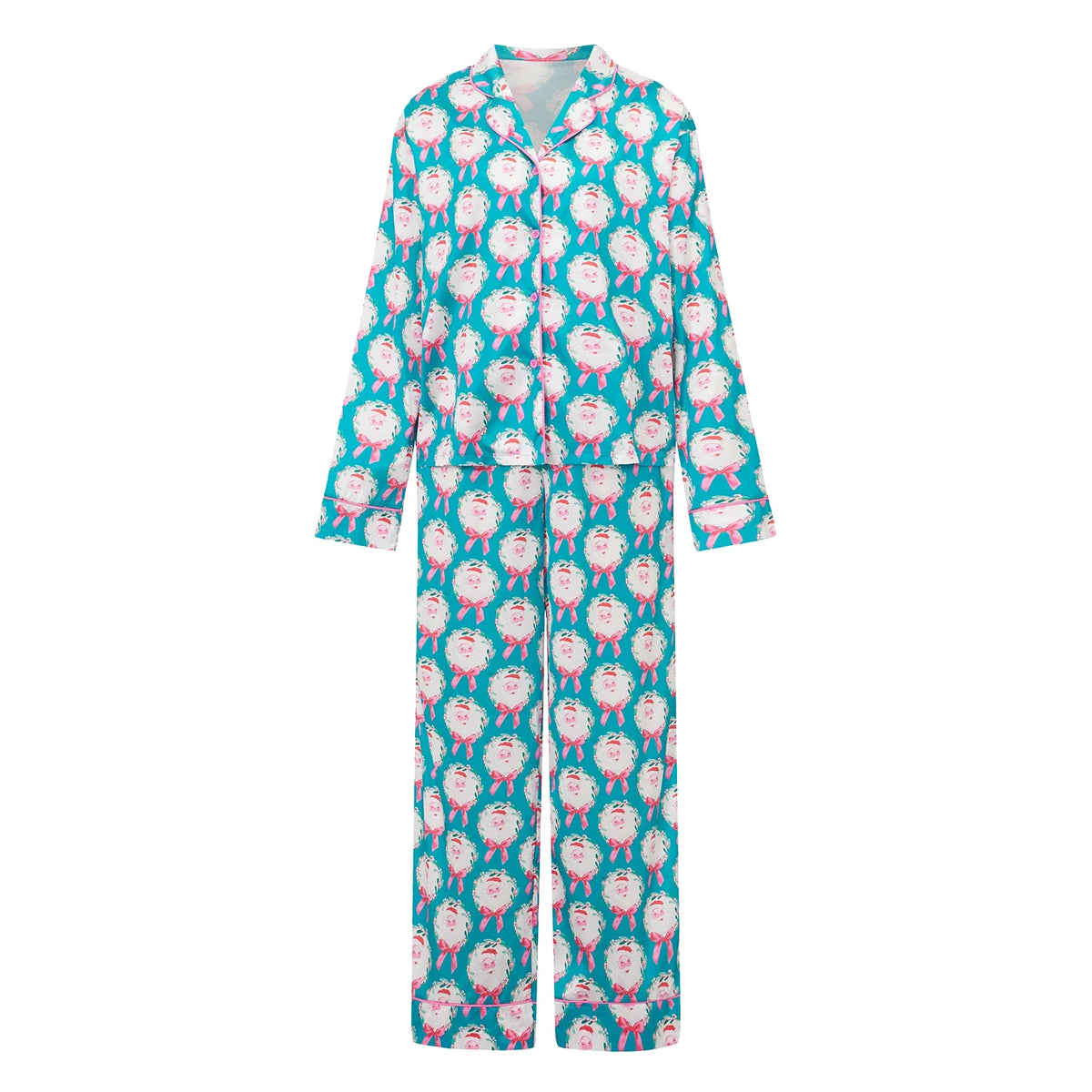 Women Christmas Pajamas Set Bow/Santa/Tree Print Long Sleeve Shirts Tops and Pants Sleepwear 2 Pieces Loungewear Suits