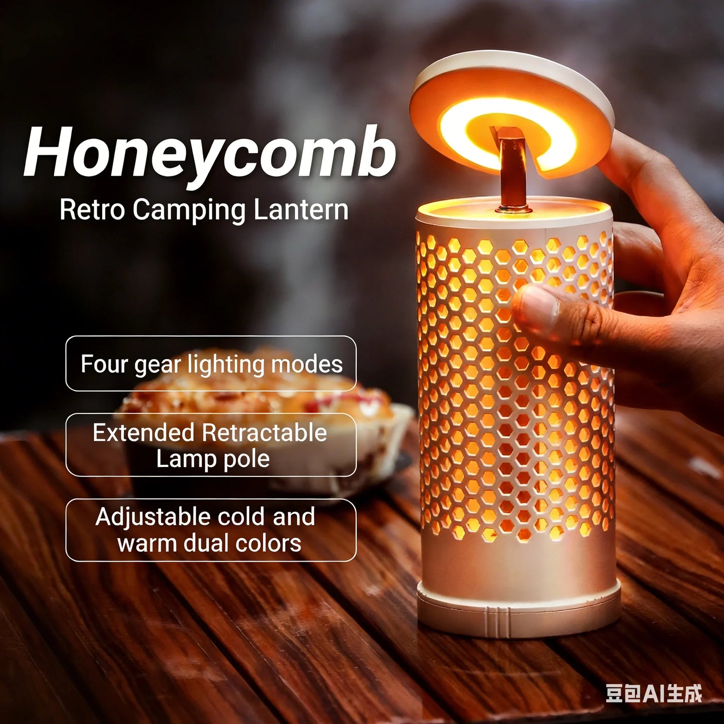 Portable Camping Lantern,Warm/Cool White,Type-C Charge,Battery Display,Retractable, 180° Rotatable,Hook,Camping/Fishing/Outdoor