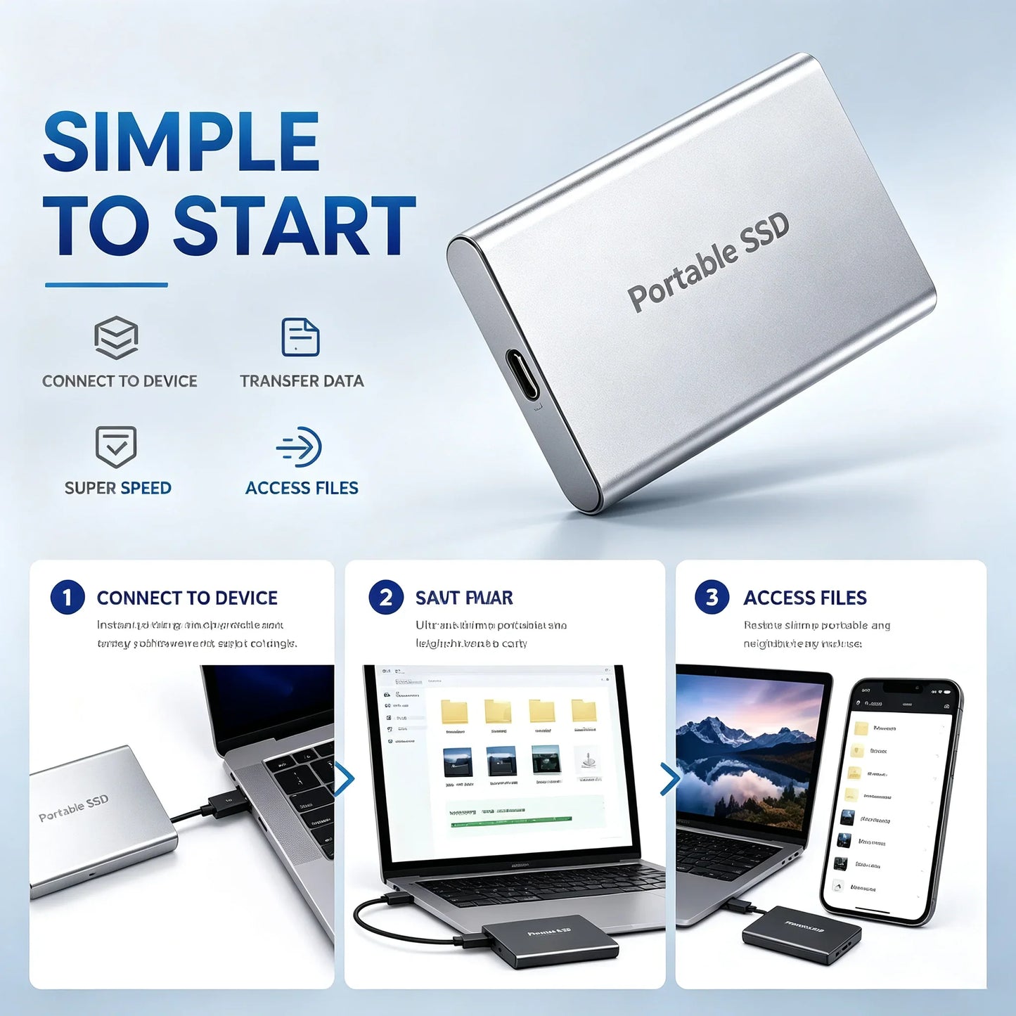 16TB High‑speed Portable External SSD USB 3.1 Type‑c External Hard