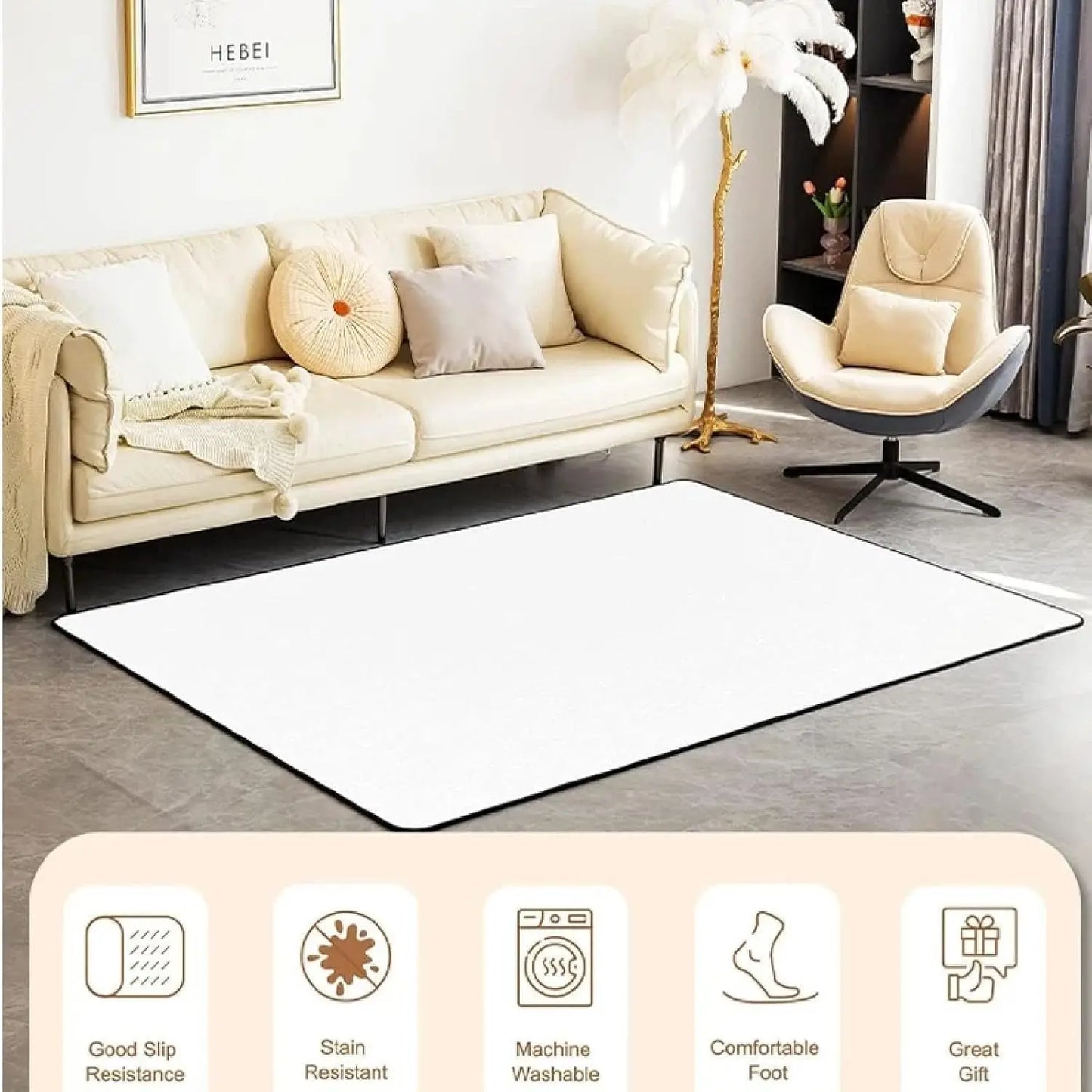 Low Pile Area Mat Modern Abstract Non Slip Black White Stripes Orange Circles Plush Dot Backing Machine Washable Living Room