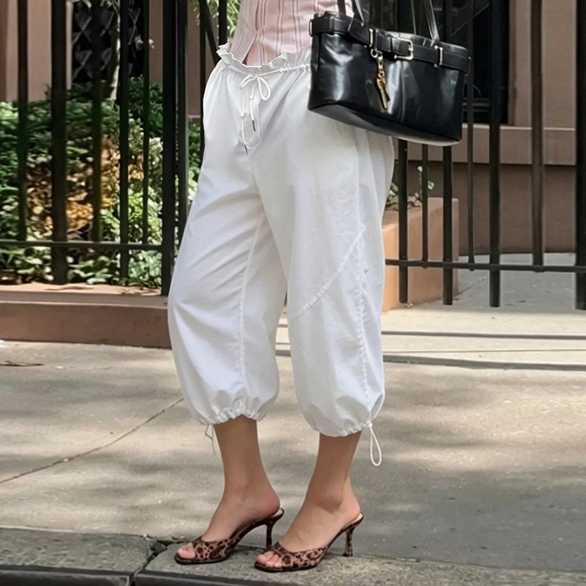 Summer women's elastic waist casual workwear low-rise mid-pants comfortable woven pants