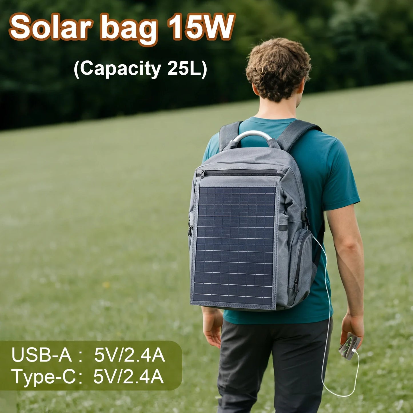 LEAORLD 25L Backpack 15W Solar Panel Backpack, Large Capacity Travel Backpack, Unisex, Business Computer Bag, Fit 17 inch Laptop