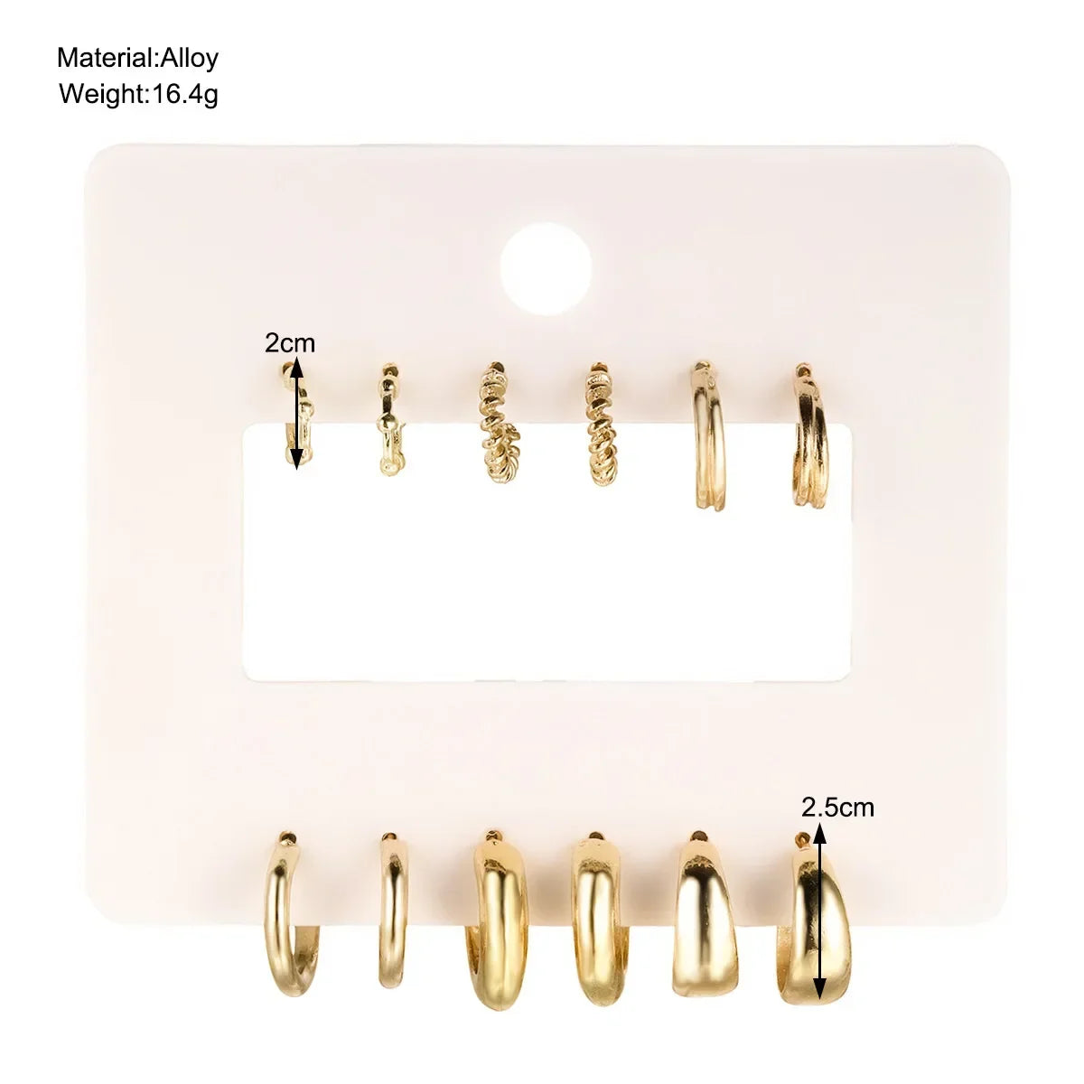 6pcs/set Stainless Steel Crystal Zirconia Hoop Earring for Women Metal