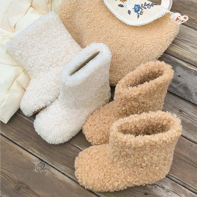 Winter Kids Thermal Boots Warm Girls Furry Hairy Ankle Boots Simple Fashion Children's Outdoor Snow Boots Non-slip Versatile