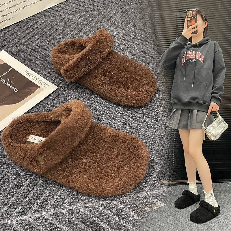 🩴 Pantuflas planas de algodón con forro polar para invierno