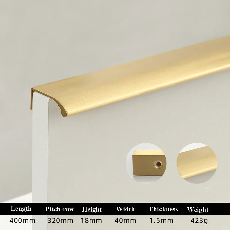 Long Hidden Brass Handle Invisible Solid Brass Pull for Kitchen Cabinet Gold Drawer Knobs Furniture Door Handles