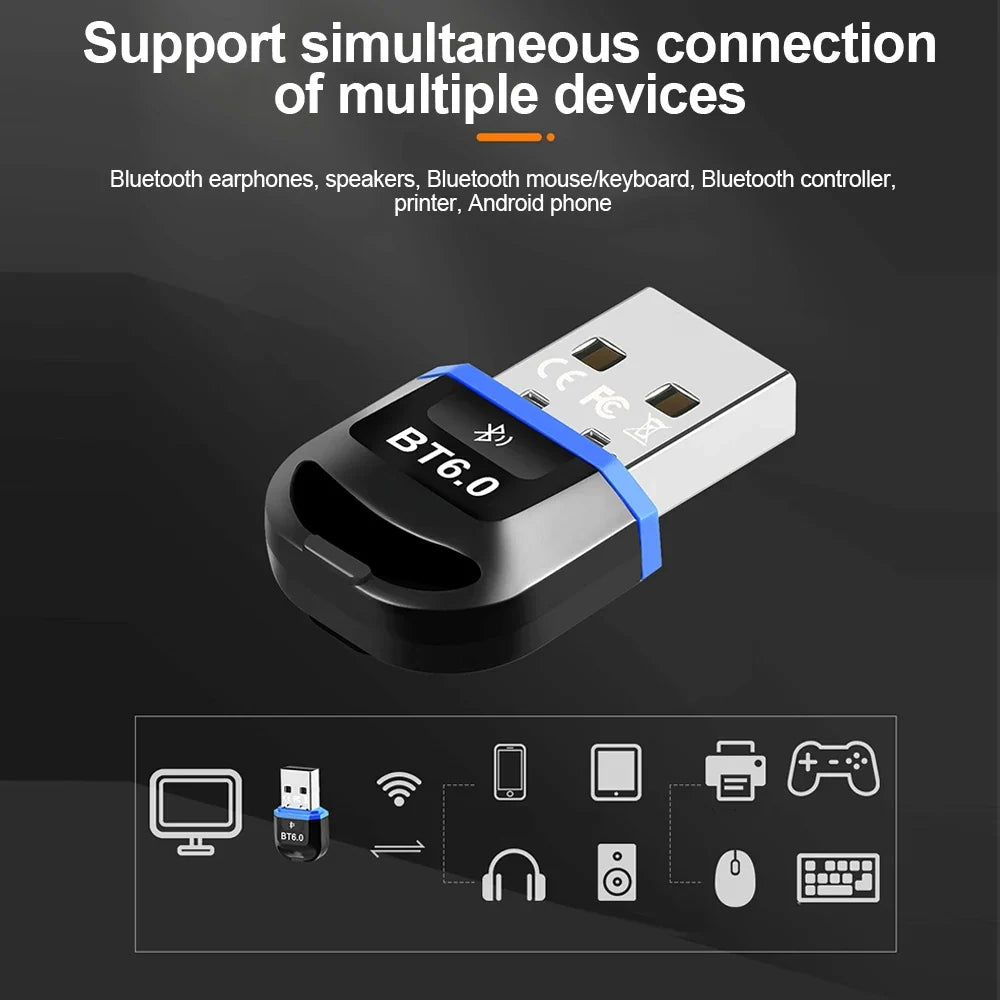 USB Bluetooth 6.0 Adapter Transmitter Receiver Bluetooth 6.0 Dongle Wireless USB Adapter For Mouse Keyboard Speaker Music