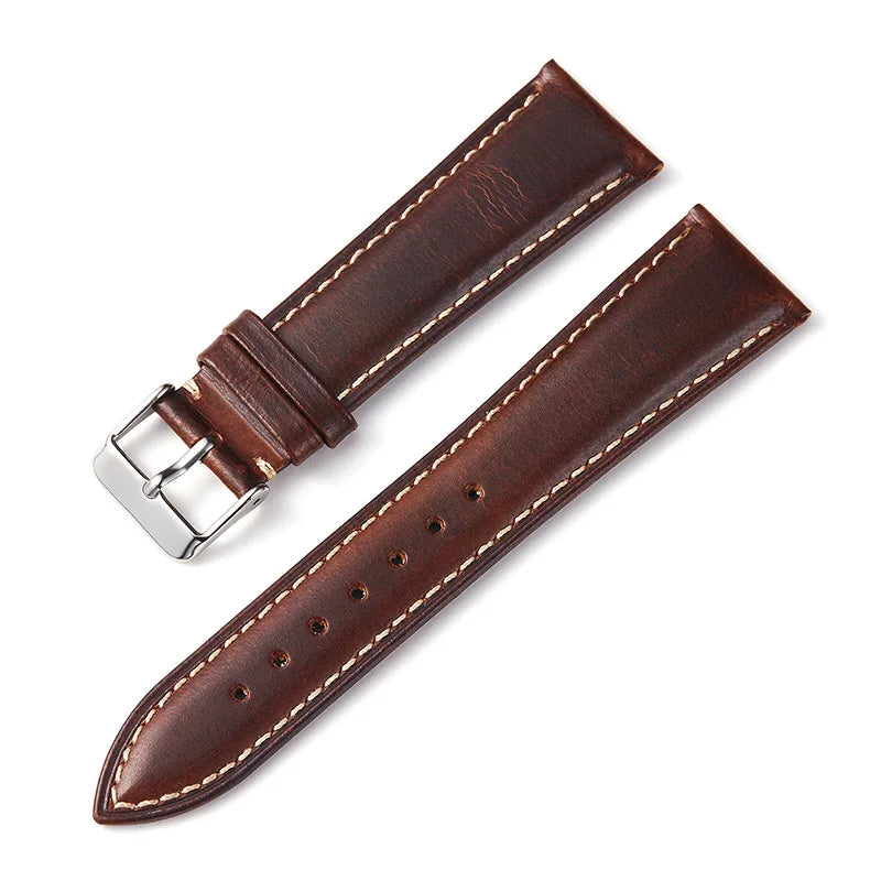 Garmin 18/20/22mm Quick Release Oil Wax Cowhide Leather Band with Contrast Stitching
