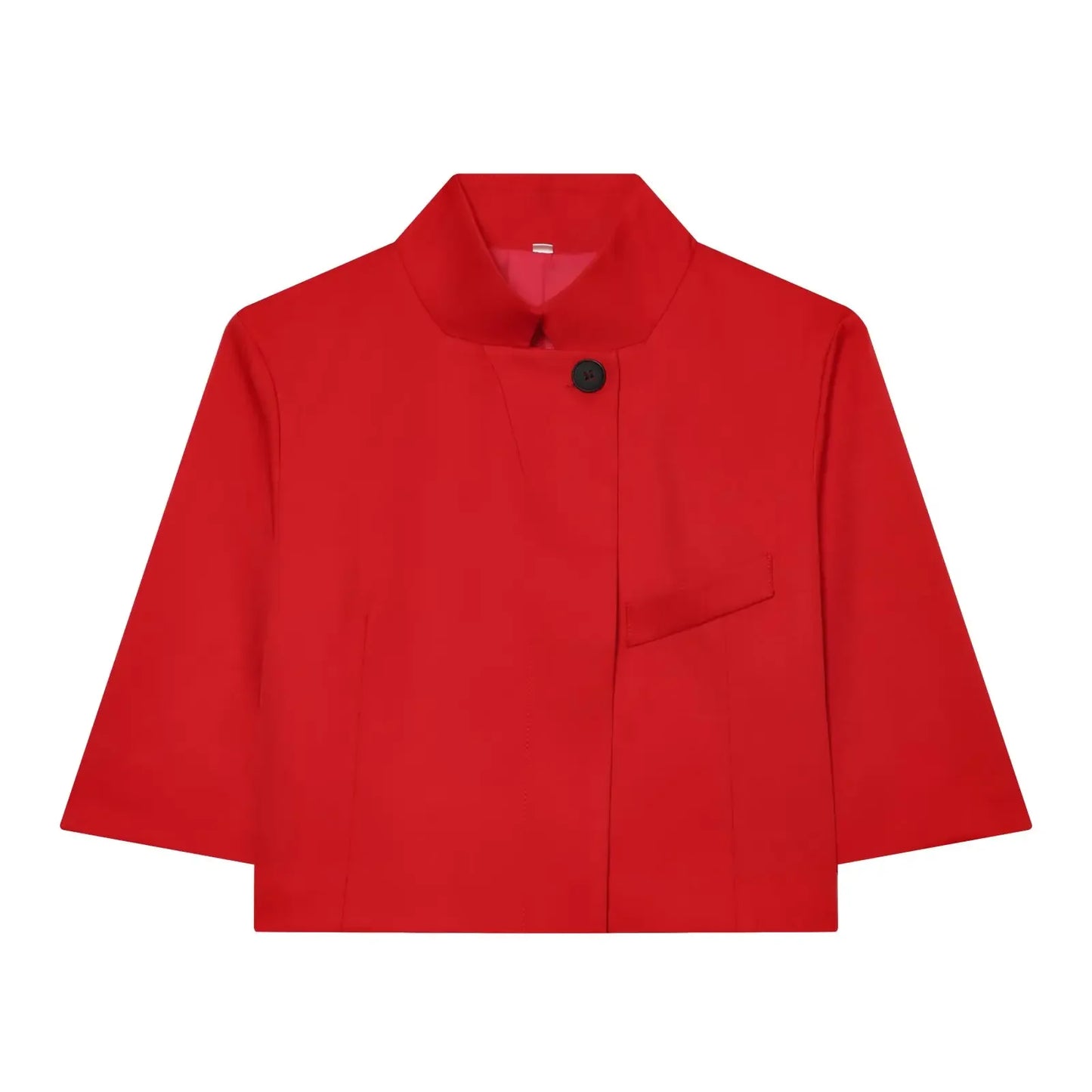 Women's Cropped Short Blazer New 2026 Spring Summer High-Neck Short Sleeve Button Simple Solid Women Coat Female Chic Tops